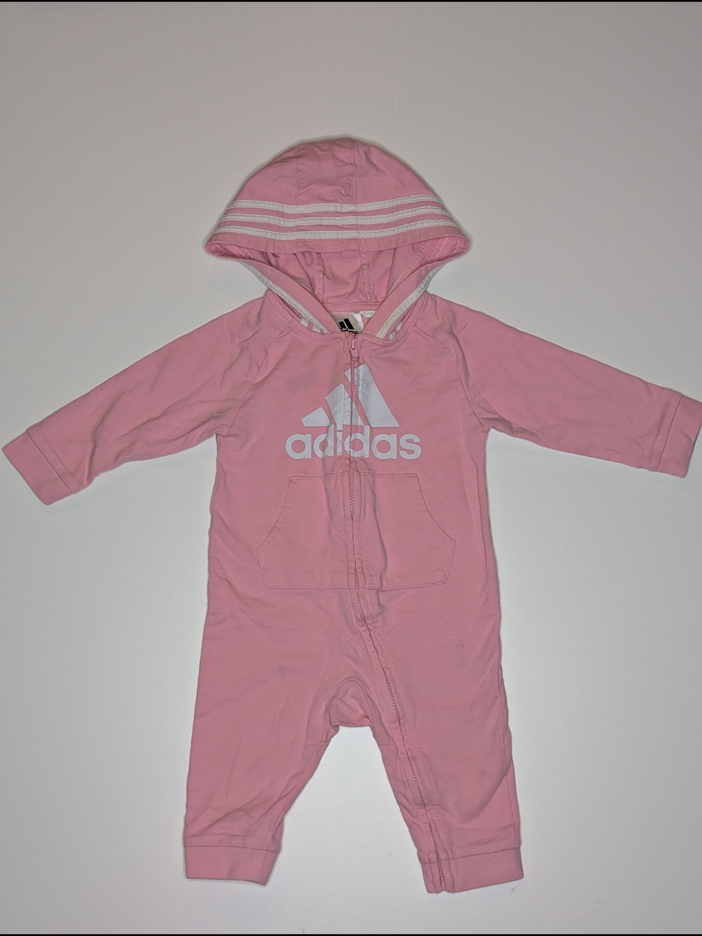 adidas Pink Hooded Baby Footie with Front Zipper